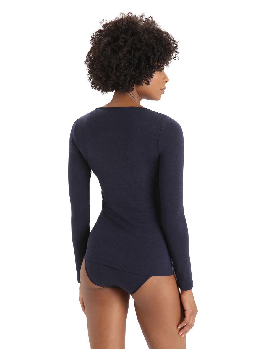 Midnight Navy Icebreaker Merino Siren Long Sleeve Sweetheart Top Women's Underwear | AU 1687LISH